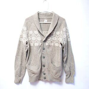 GAP Merino Wool Blend Fair Isle Cardigan Men's M Tall Gray Nordic Grandpacore